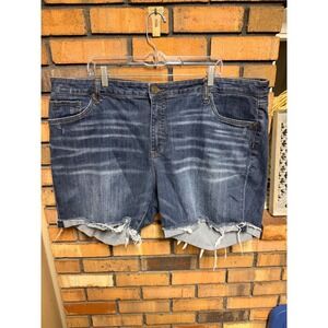 Kut from the Kloth Katy Boyfriend Dark Wash Frayed Hem Denim Shorts